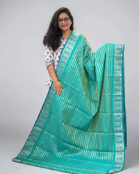 Tussar Saree (Horizontal Line, Half Circle Floral Border) thumbnail 1