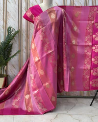 Pure Viscose Saree (Floral Shimmery Horizontal Lines) thumbnail 3