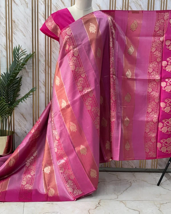 Pure Viscose Saree (Floral Shimmery Horizontal Lines)
