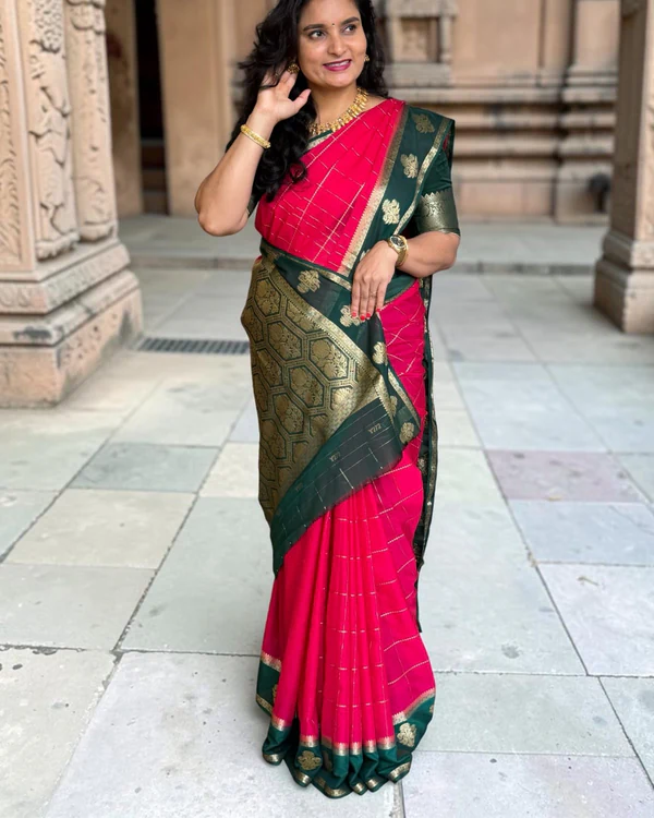 Semi Mysore Crepe (Big Checks, Grand Pallu)
