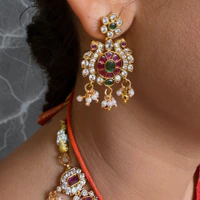 Jadau Kundan Kemp Stones (Lakshmi Pendant, Long Haram) thumbnail 2