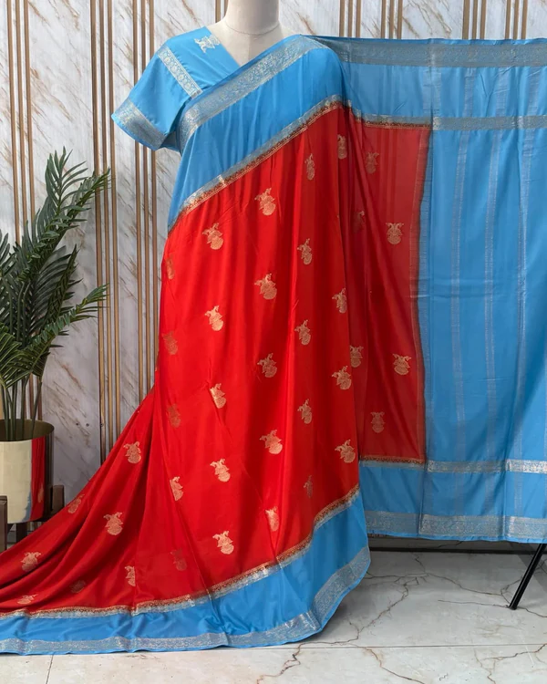 Semi Mysore Crepe (Gandabherunda Motifs with Bentex Border)