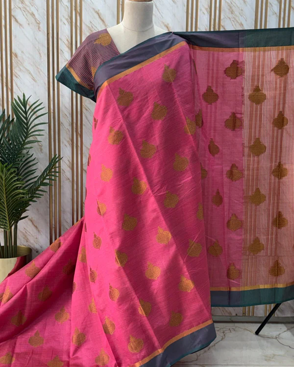 Semi Tussar (Contrast, Jumka Motifs)