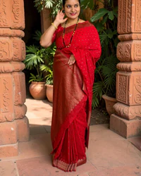 Banarasi Khadi Georgette (Motifs, Floral Deepam Border) thumbnail 2