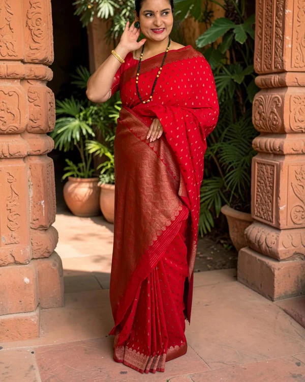 Banarasi Khadi Georgette (Motifs, Floral Deepam Border)