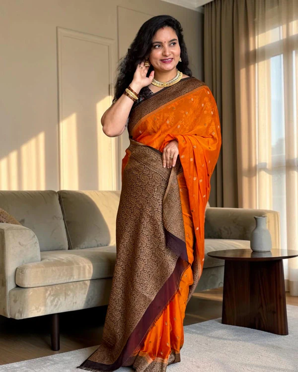 Banarasi Khadi Georgette (Floral Motifs and Mango Border)