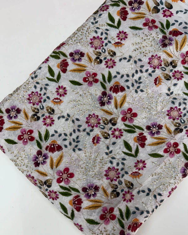 Kalamkari Blouse Fabric (Rich Floral Print with Positioning Work)