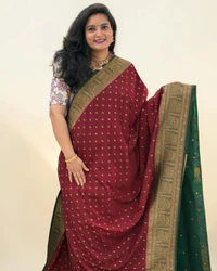 Banarasi Khadi Georgette (Leaf Motifs, Grand Border & Pallu) thumbnail 1