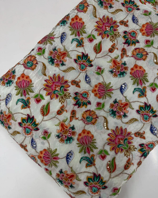 Kalamkari Blouse Fabric (Flowers Print with Positioning Work)