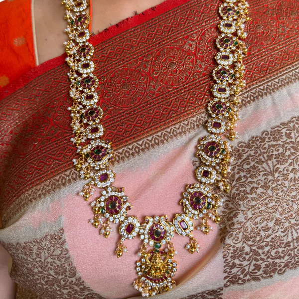 Jadau Kundan Kemp Stones (Lakshmi Pendant, Long Haram)
