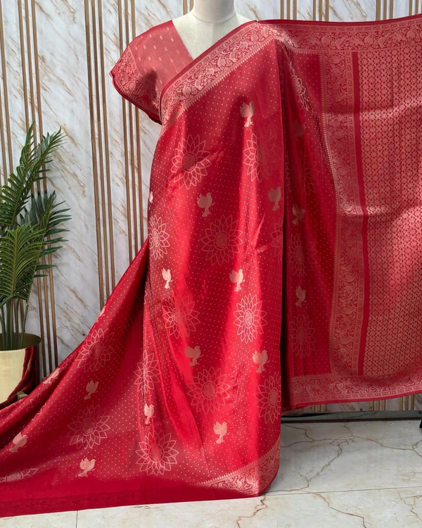 Satin Saree (Self, Bird Motifs)