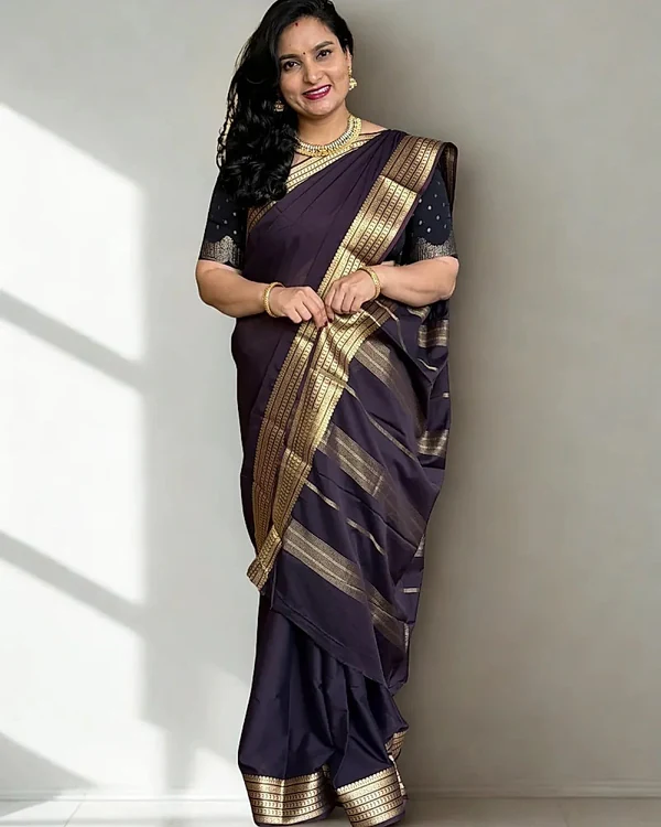 Semi Mysore Crepe (Self Sequence Mango Border)