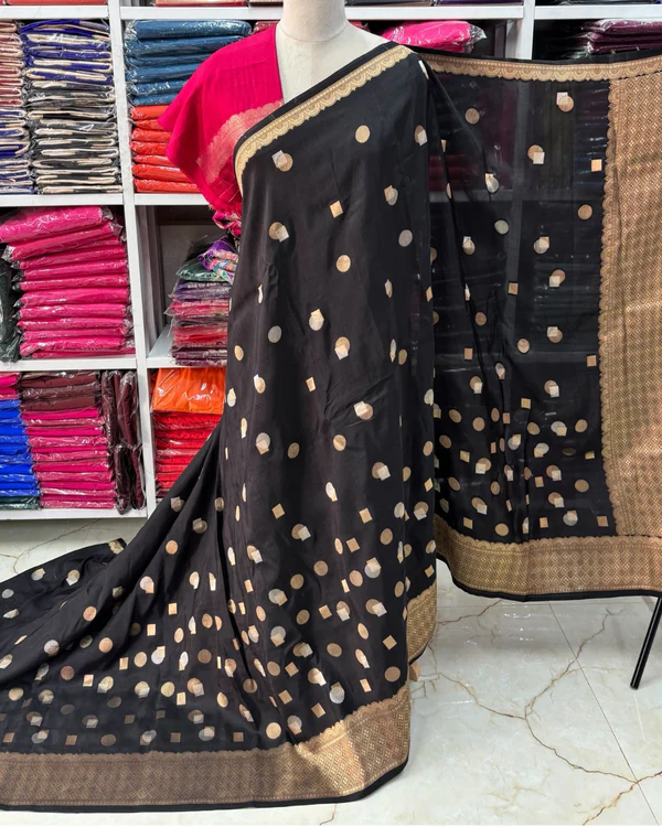 Viscose Silk Saree (Dots Motifs and Contrast Blouse)