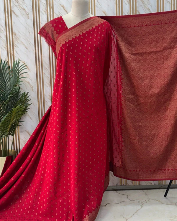 Banarasi Khadi Georgette (Motifs, Floral Deepam Border)