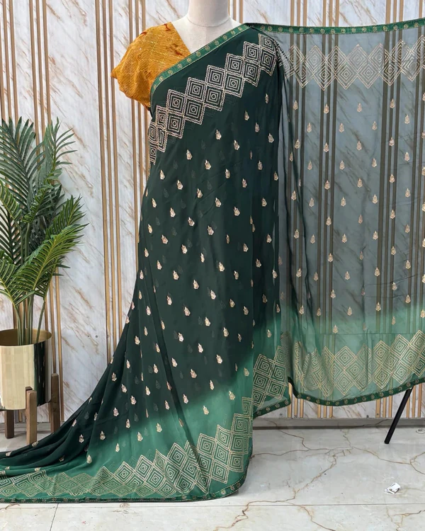 Georgette Saree (Diamond Design Gold foil Print, Lace Border)