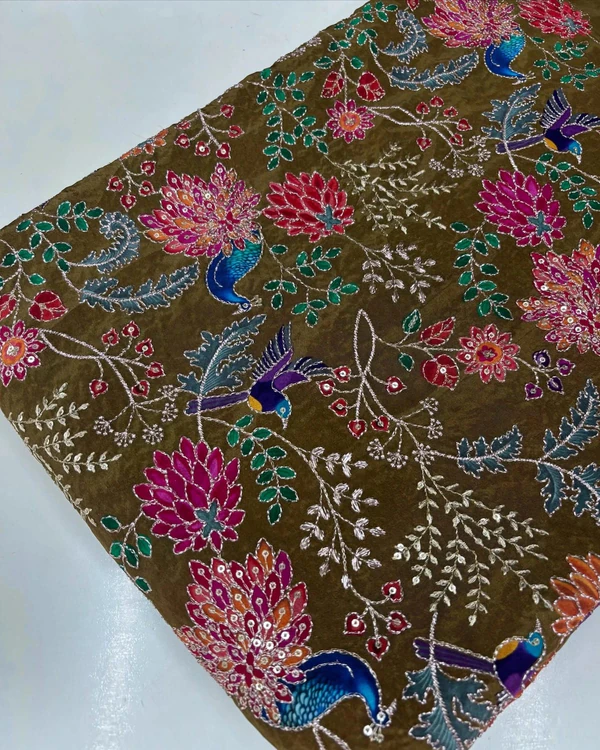 Kalamkari Blouse Fabric (Floral and Peacock Print with Positioning Work)