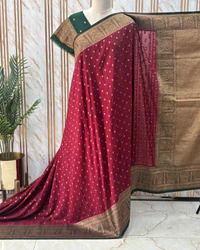 Banarasi Khadi Georgette (Leaf Motifs, Grand Border & Pallu) thumbnail 3