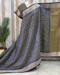 Semi Tussar (Horizontal Line Flower Motifs Border) thumbnail 2