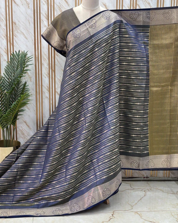 Semi Tussar (Horizontal Line Flower Motifs Border)