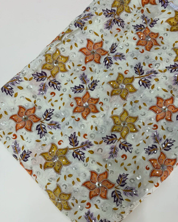 Kalamkari Blouse Fabric (Dual Floral Positioning Work)