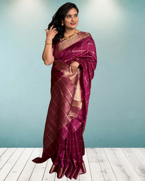 Semi Mysore Crepe (Checks Fish Scale Border)