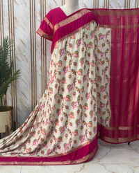 Semi Mysore Crepe (Pink Floral Digital Print) thumbnail 3