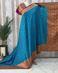 Banarasi Khadi Georgette (Star Motifs, Marching Elephants Border) thumbnail 3