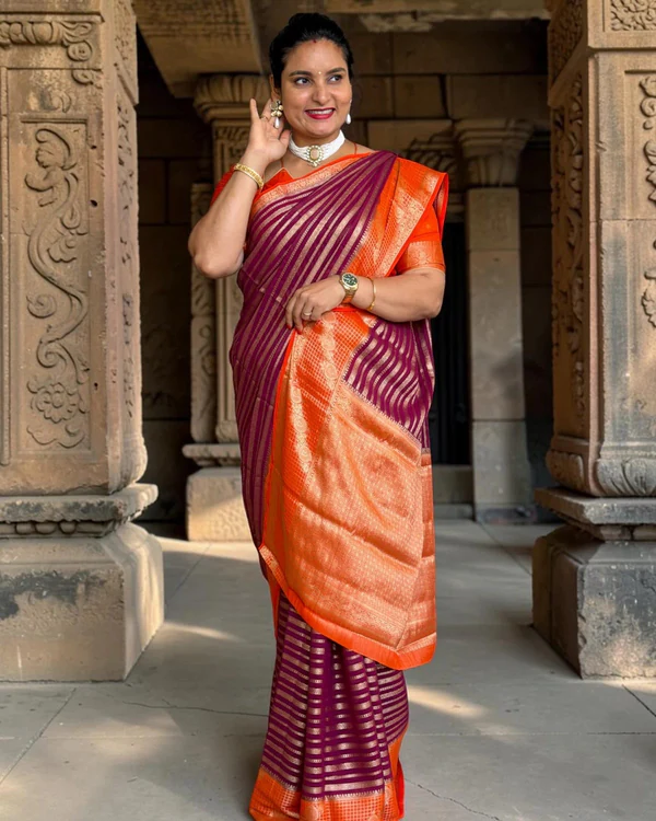 Georgette Chiffon (Premium, Horizontal Lines & Checks Border)