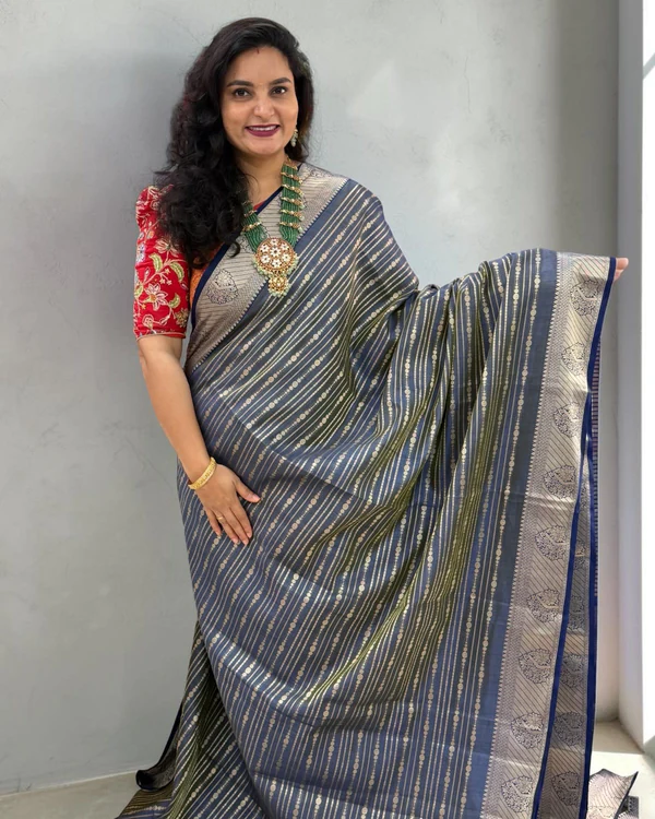 Semi Tussar (Horizontal Line Flower Motifs Border)