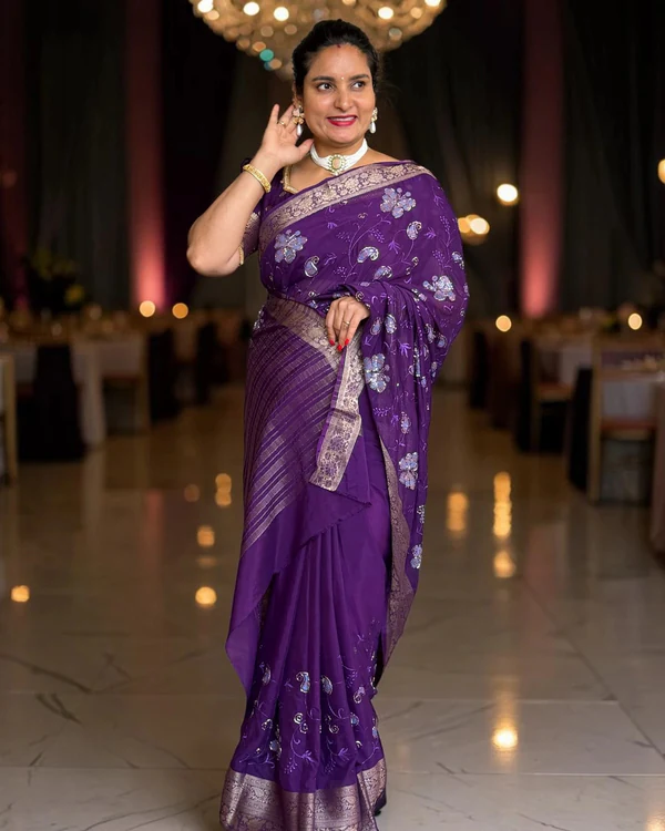 Chinnon Saree (Butterfly Embroidery & Pipe Work)