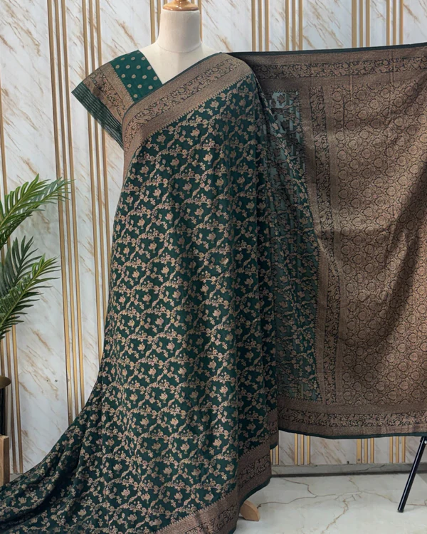 Banarasi Khadi Georgette (Premium, Jaal with Deer Border)