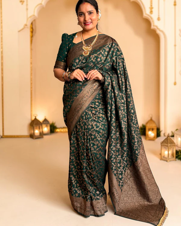 Banarasi Khadi Georgette (Premium, Jaal with Deer Border)