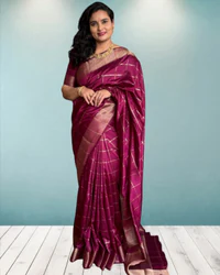 Semi Mysore Crepe (Checks Fish Scale Border) thumbnail 1