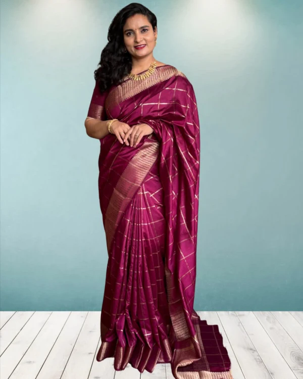 Semi Mysore Crepe (Checks Fish Scale Border)