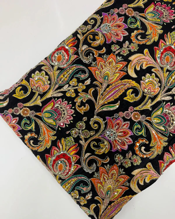 Kalamkari Blouse Fabric (Hibiscus floral Rich Positioning Work)