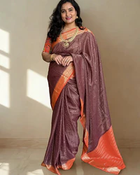 Semi Mysore Crepe (Premium, Checks & Brocade Blouse) thumbnail 1