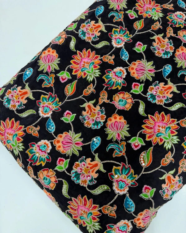Kalamkari Blouse Fabric (Flowers Print with Positioning Work)