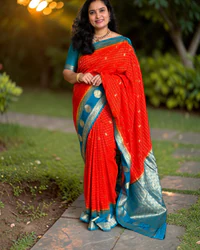 Georgette (Checks & Mayuri Border) thumbnail 1