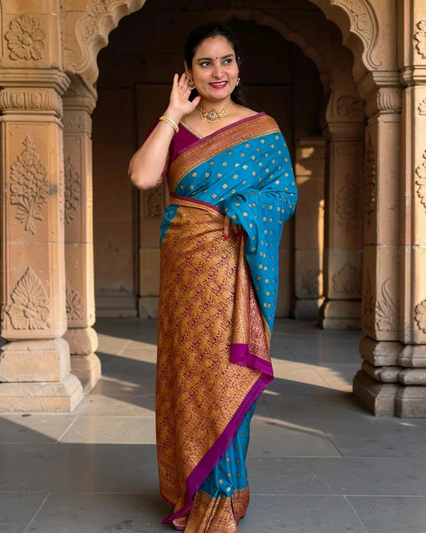 Banarasi Khadi Georgette (Star Motifs, Marching Elephants Border)