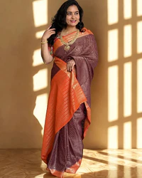 Semi Mysore Crepe (Premium, Checks & Brocade Blouse) thumbnail 2