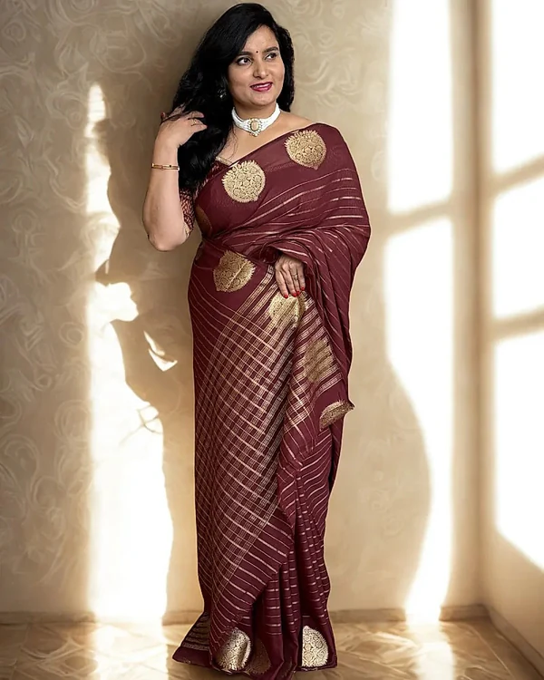 Georgette Chiffon (Borderless, Big Leaf Motifs Border)
