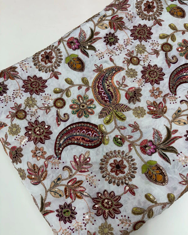 Kalamkari Blouse Fabric (Mango Floral Position Print & Work)